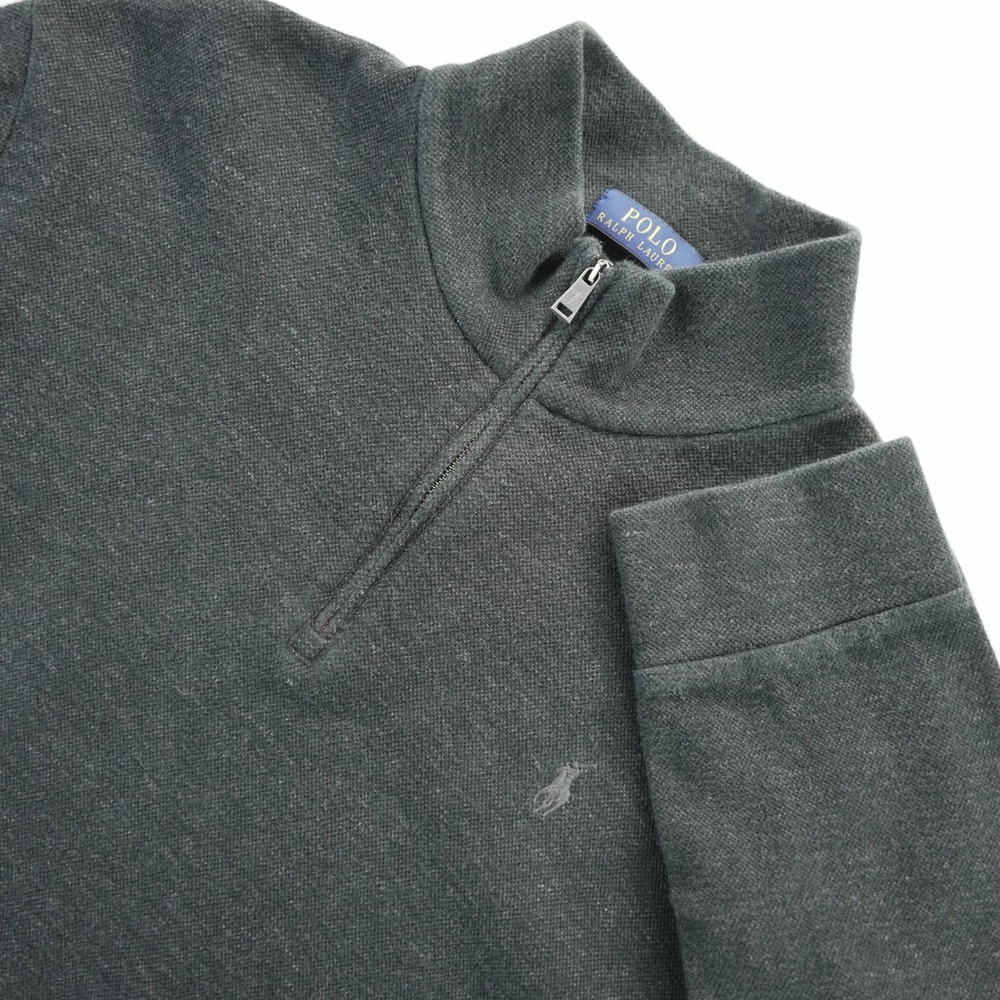 Polo Ralph Lauren Mens Large‎ Quarter Zip Pullover Charcoal Grey Pique Sweater